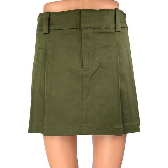 Aritzia Sunday Best Women's Green Khaki Pleated Zipper Mini A-Line Skirt Size 4 - Picture 1 of 5